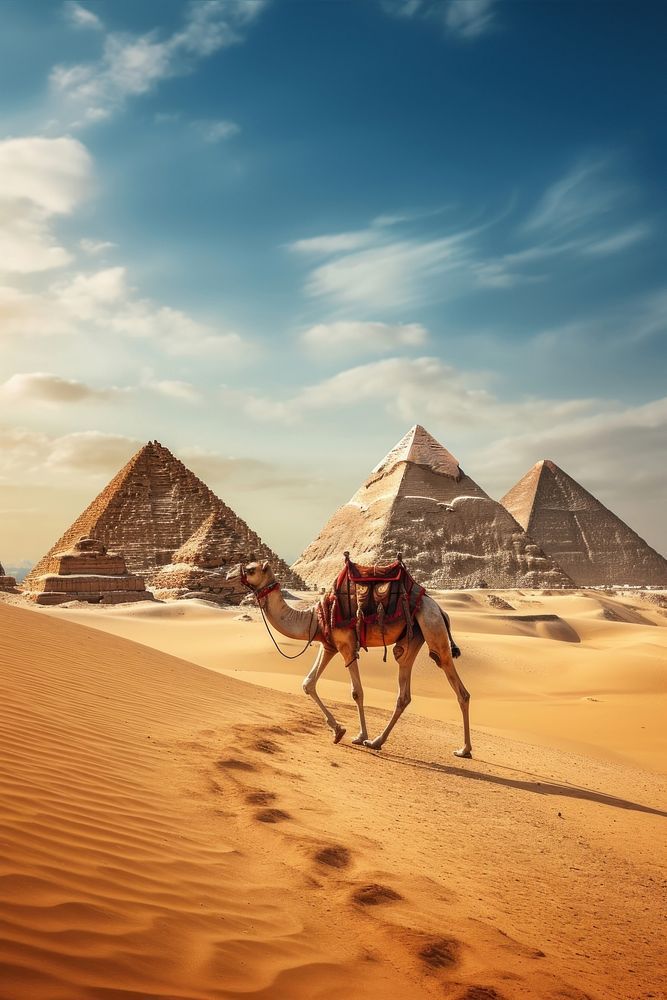 Pyramid architecture landscape camel.
